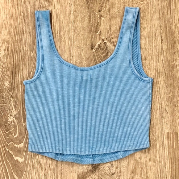 Aerie Blue Ribbed Crop Tank Top Small Fitted Stretch Casual Athleisure - Picture 2 of 2